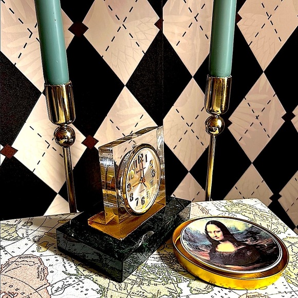 Vintage Marble Seth Thomas Desk Mantle Clock Green Marble & Lucite Mid-Century - Picture 16 of 16